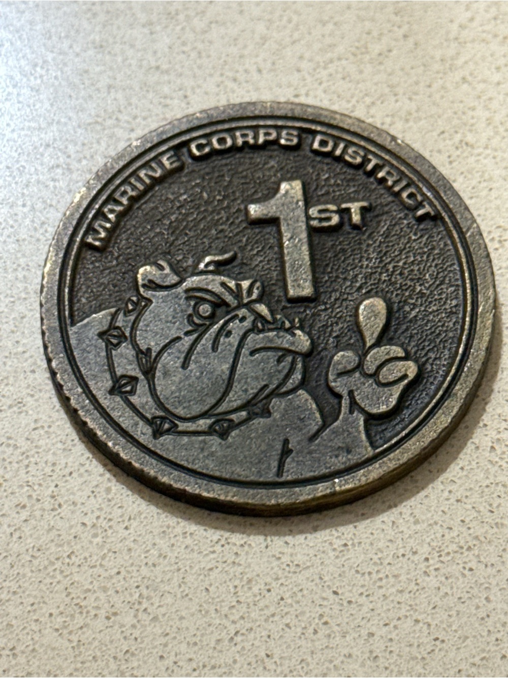 Marine Corps District 1st Bulldog Challenge Coin - Silver Tone